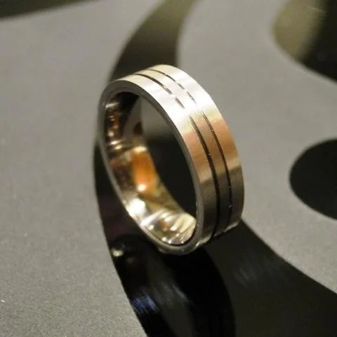 women's custom rings -Stainless Steel and Platinum Titan Ring