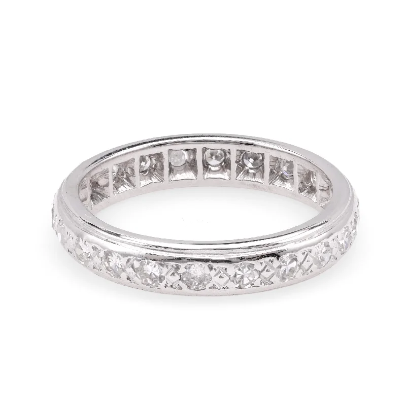 women's crystal-encrusted necklaces -Vintage Diamond 18K White Gold Eternity Band