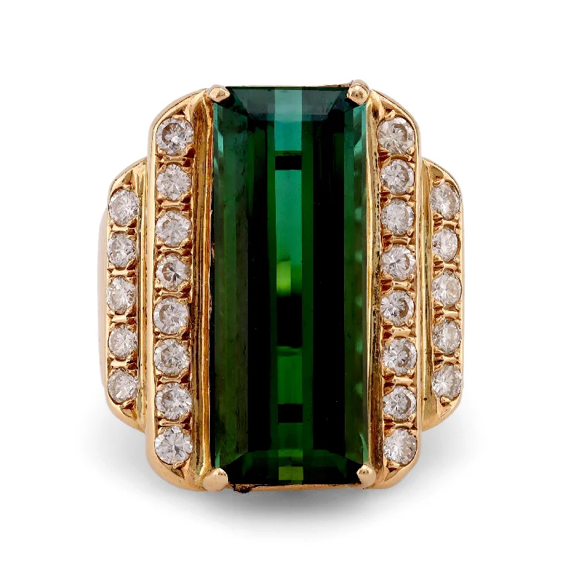 women's luxury necklaces -Vintage 6.9 Carat Tourmaline Diamond 14K Yellow Gold Cocktail Ring