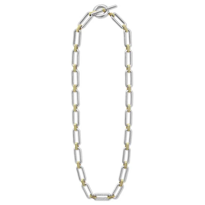 women's wedding anniversary necklaces -LAGOS 18" Signature Caviar Single Station Diamond Necklace in Sterling Silver and 18K Yellow Gold