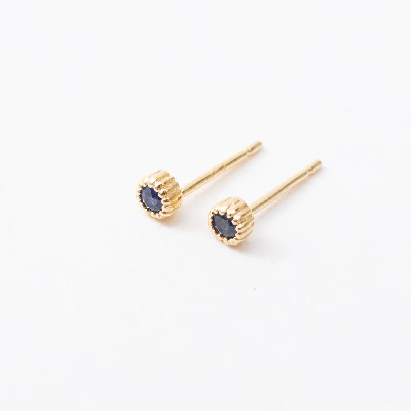 women's trendy earrings -Gold Vermeil & Blue Sapphire Milgrain Studs