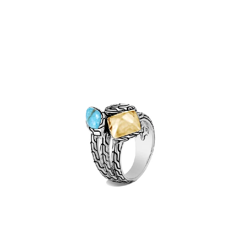 women's anniversary rings -John Hardy Classic Chain Hammered Turquoise Cluster Ring