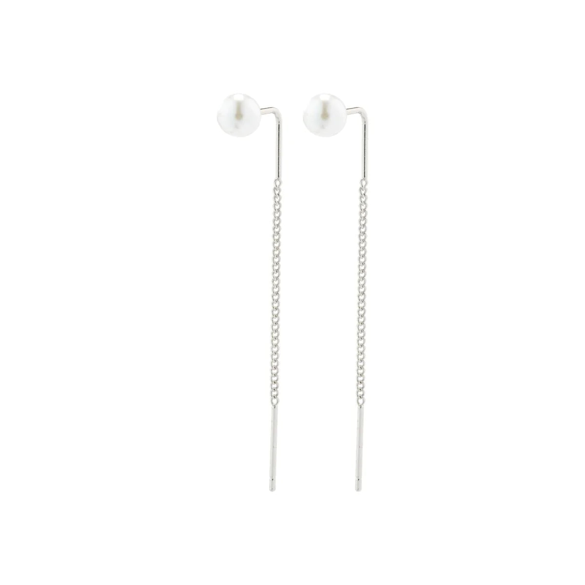 women's silver hoop earrings -Elba Silver Plated Pull Through Pearl Earrings