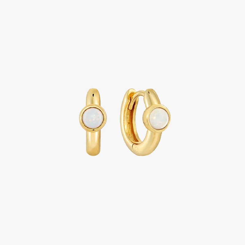 women's casual earrings -Opal Cabochon Gold Huggie Earrings