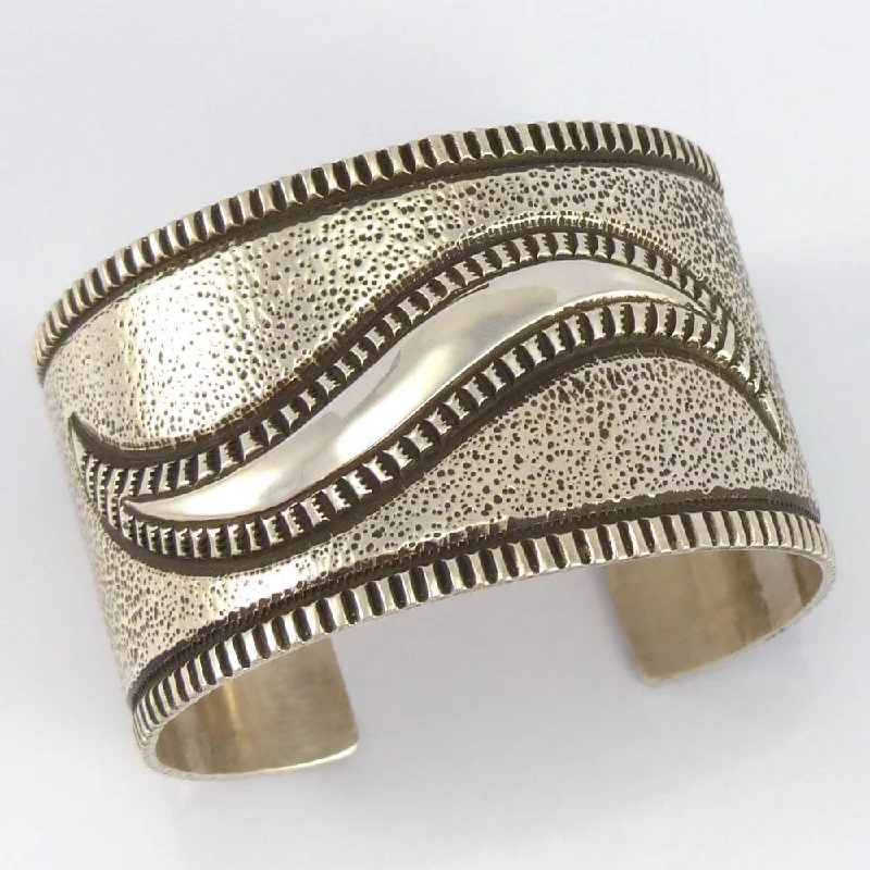 women's cuff bracelets -Silver Repousse Cuff