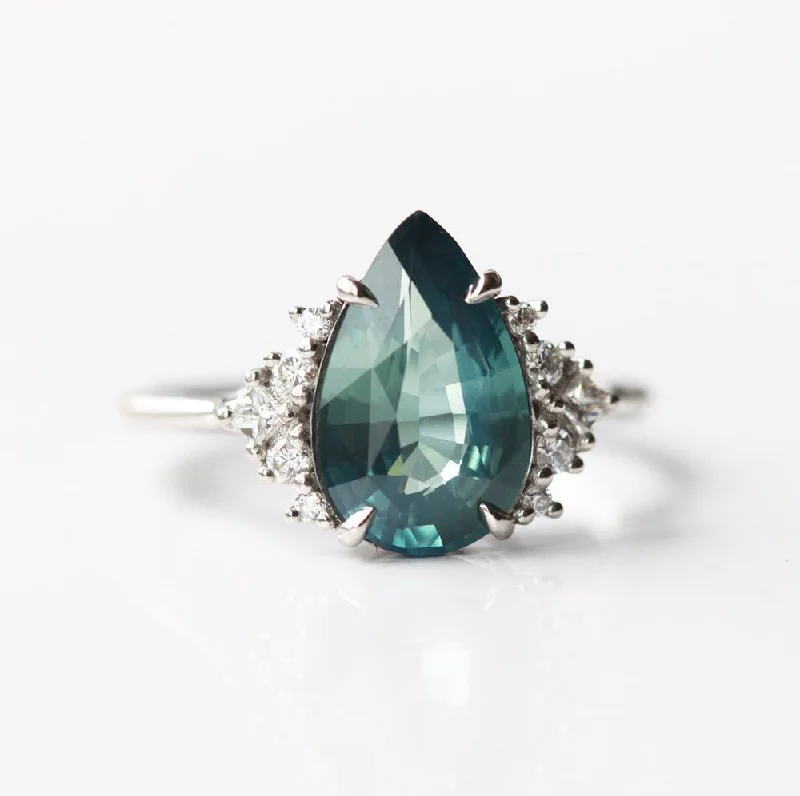 women's engagement necklaces -Adalyn Teal Sapphire Diamond Ring