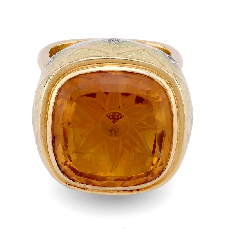 women's trendy necklaces -Stephen Webster Sunflower Intaglio Citrine Diamond 18K Yellow Gold Cocktail Ring