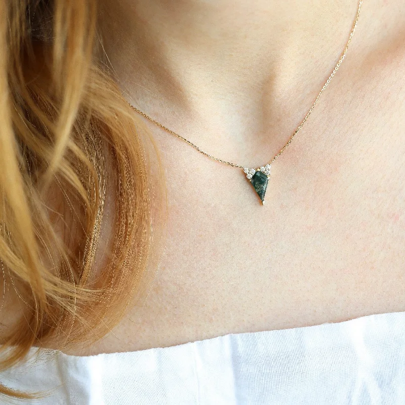 women's spiritual crystal necklaces -Dawn Moss Agate Necklace With Accent Diamonds