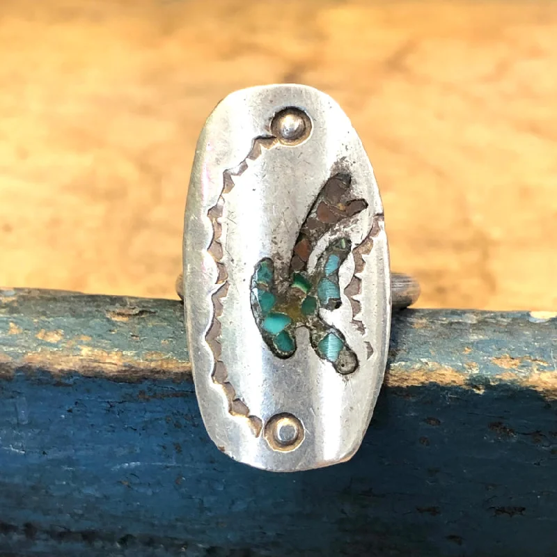 women's engraved rings -Vintage Navajo Sterling Silver Turquoise Shiprock Mosaic Ring Size  5