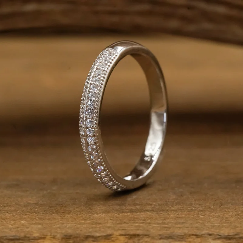 women's elegant engagement rings -The Two Row CZ Stacking Ring