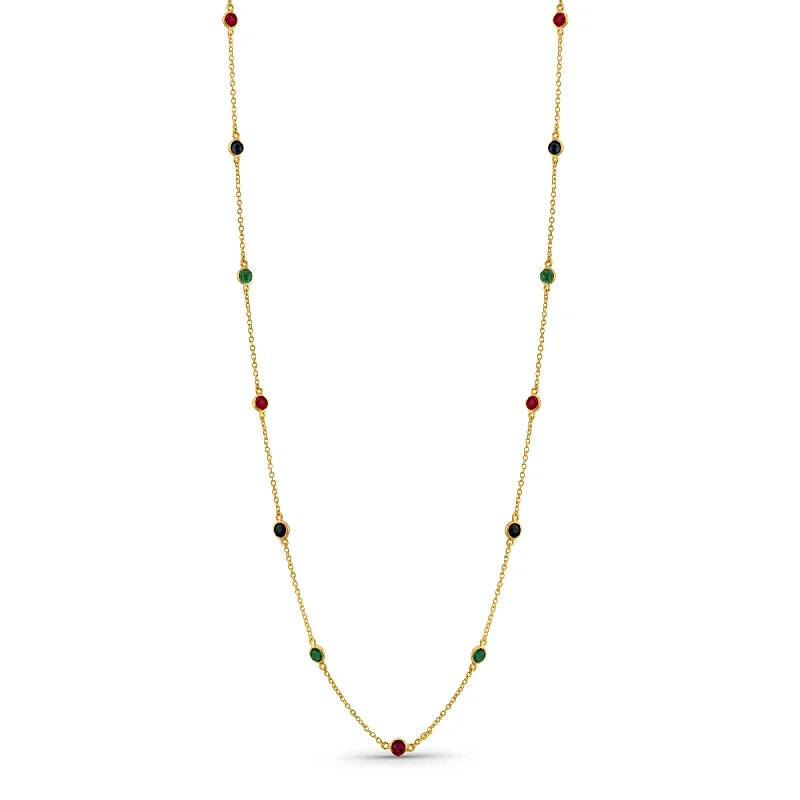 women's eco-friendly necklaces -Gemstone Station Necklace In 18K Yellow Gold - Rounds