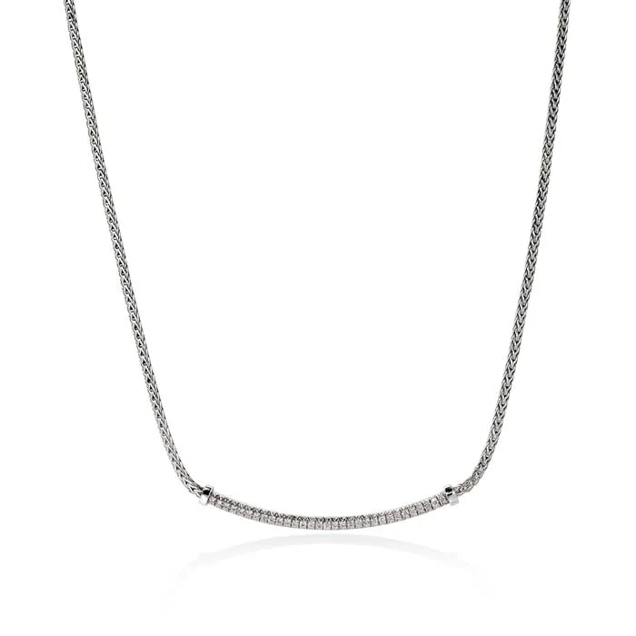 women's geometric pendant necklaces -John Hardy 16"-18" Essential Pavé Bar Necklace in Sterling Silver