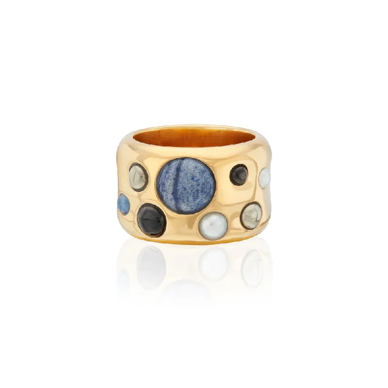 women's statement rings -Anna Beck Wavy Multi Stone Ring-Gold