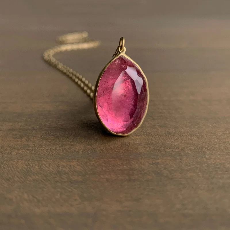 women's lucky charm necklaces -Bubblegum Pink Tourmaline Teardrop Pendant