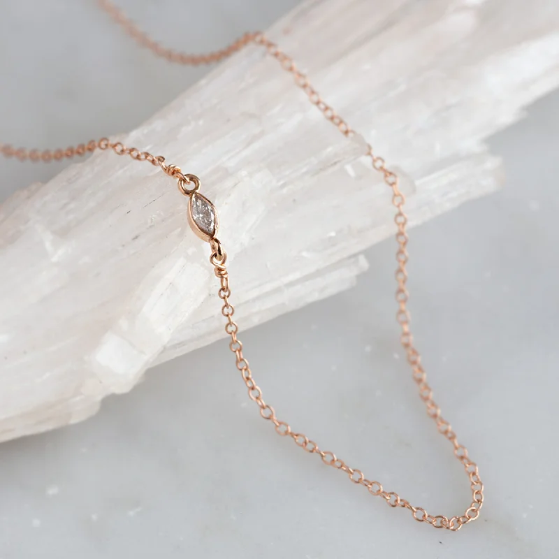 women's bridal necklaces -The Asymmetrical White Diamond Eye Necklace | 10K Rose Gold