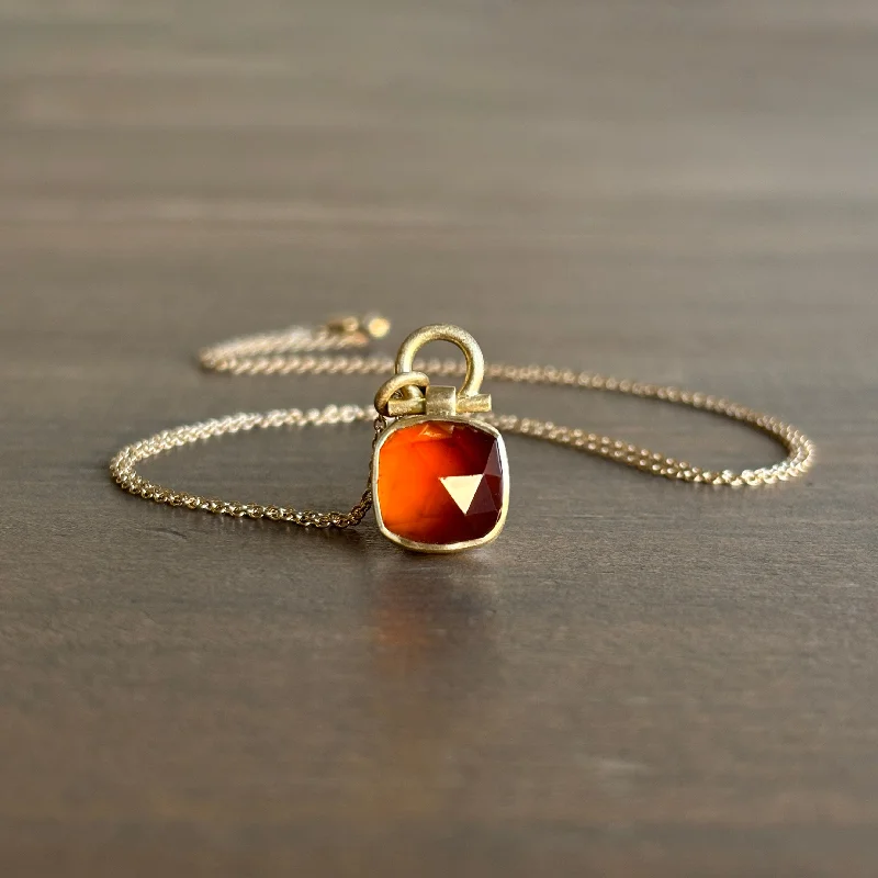 women's diamond-studded necklaces -Faceted Cushion Hessonite Garnet Pendant