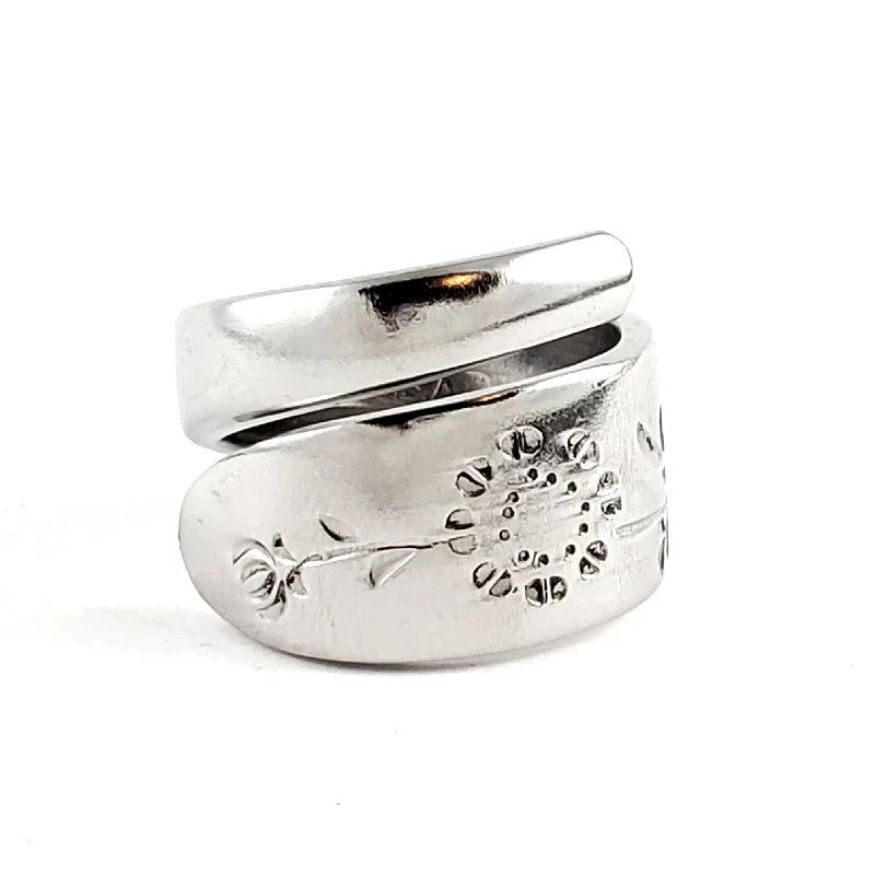 women's wedding rings -Vintage Wood Dale Sunflowers Stainless Steel Spoon Wrap Around Ring