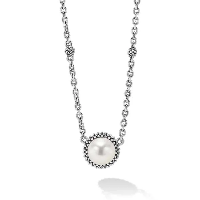 women's diamond-studded necklaces -LAGOS Luna Pearl Pendant Necklace in Sterling Silver