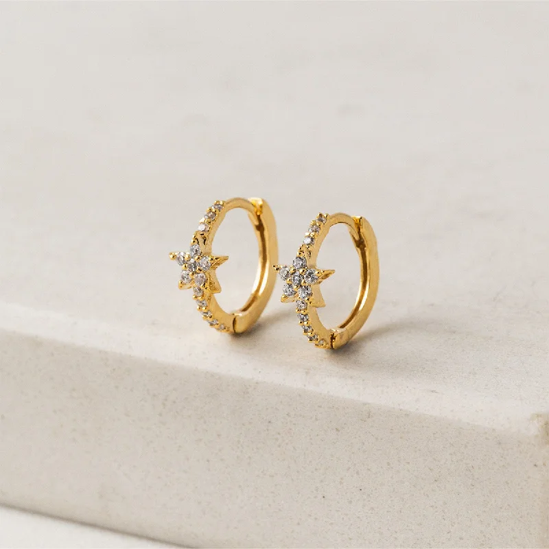 women's matching hoop earrings -Gold Plated Cosmos Star Huggie Hoop Earrings