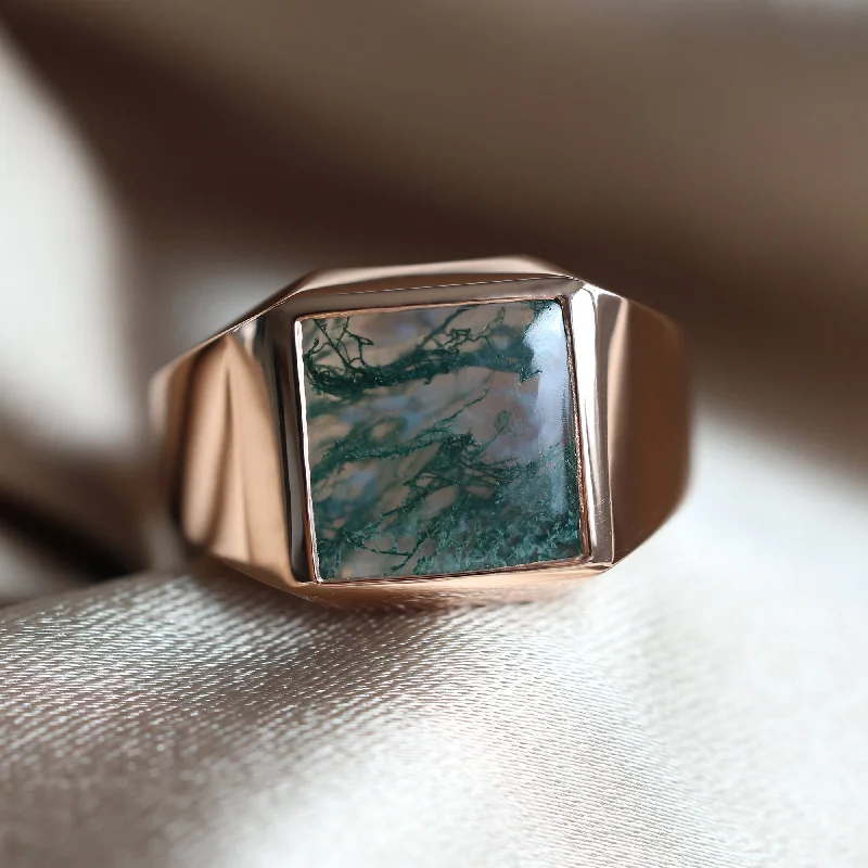 women's glamorous necklaces -Jazz Moss agate signet ring