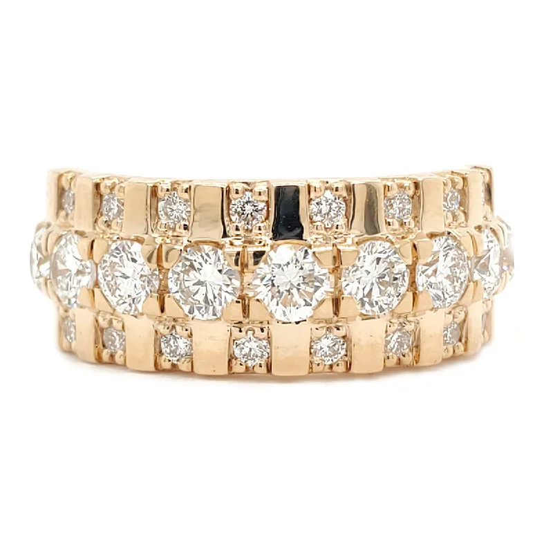 women's vintage-inspired rings -Round Lab-Created Diamond Multi-Row Ring Band in Yellow Gold, 1.50 cttw