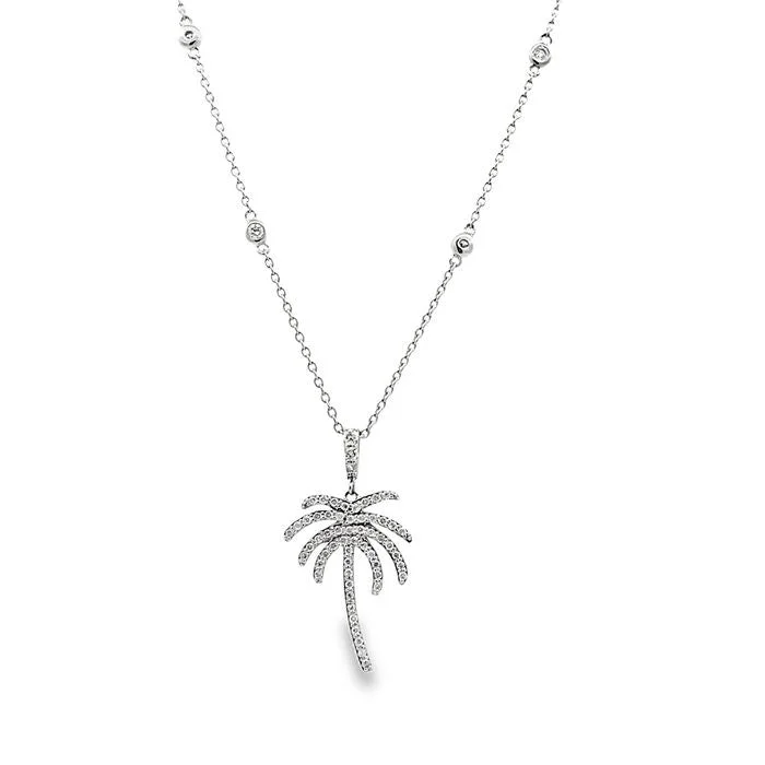 women's modern design necklaces -Mountz Collection Diamond Pavé Palm Tree Pendant Necklace in 14K White Gol