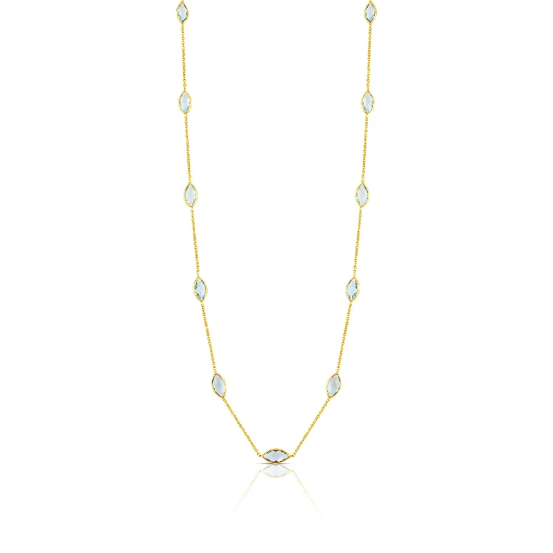 women's double-strand necklaces -Aquamarine Marquise Station Necklace In 18K Yellow Gold