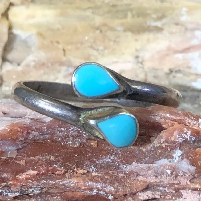 women's wedding sets with diamonds -Vintage Southwestern Sterling Silver & Turquoise Bypass Ring