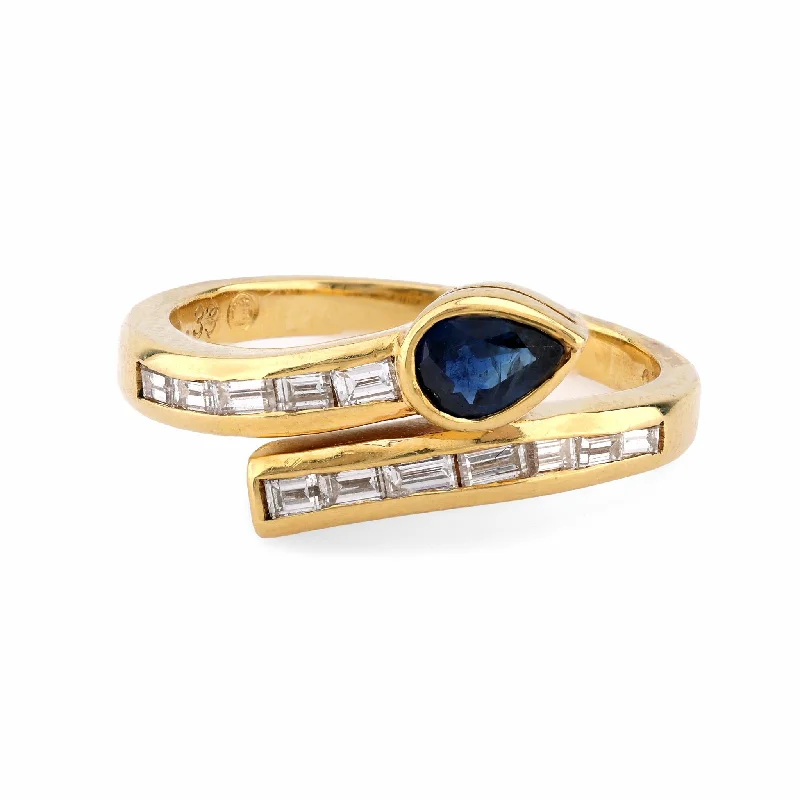 women's elegant necklaces -Modern Sapphire Diamond 18K Yellow Gold Snake Bypass Ring