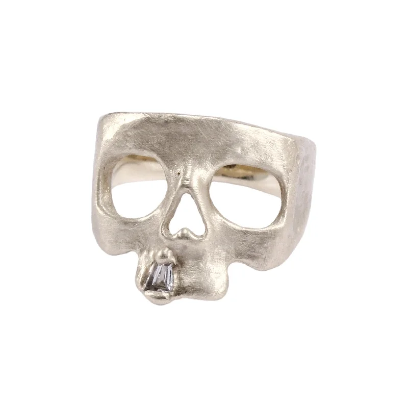 women's luxury gemstone rings -XS White Gold Diamond Snaggletooth Skull Ring