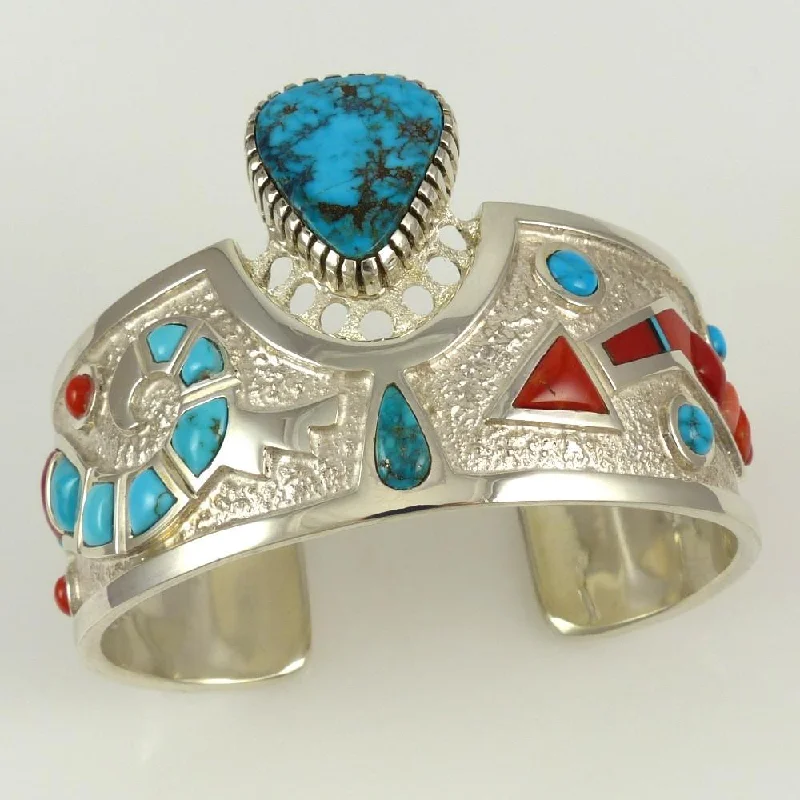 women's beaded bracelets -Turquoise and Coral Cuff