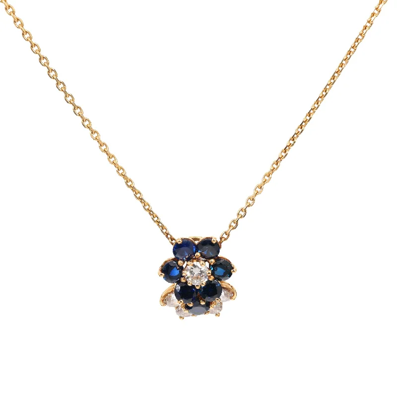 women's gold-plated necklaces -Mauboussin French sapphire diamond 18k yellow gold flower necklace