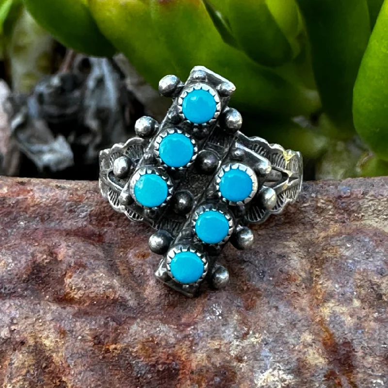 women's creative design rings -Vintage Navajo Sterling Silver Turquoise Trading Post Ring Size 6