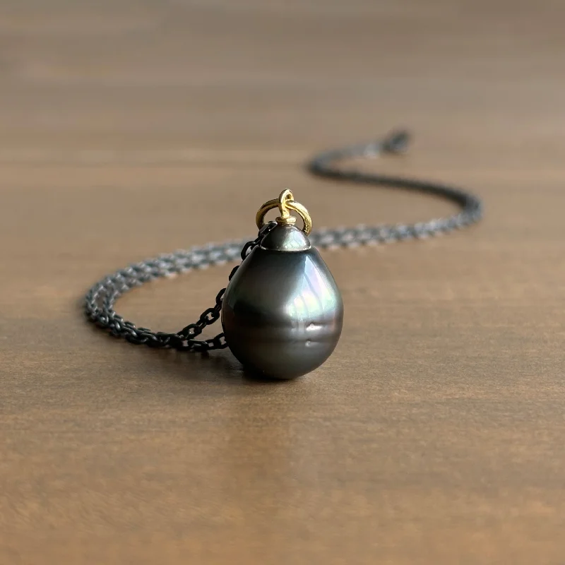 women's layered necklaces -Black Peacock Tahitian Pearl Drop Pendant