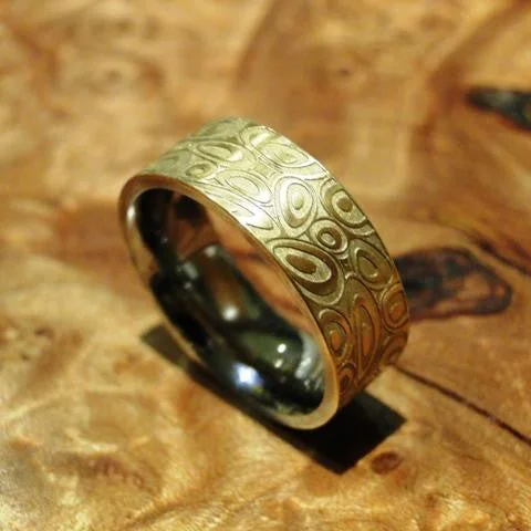 women's chunky rings -Stainless Steel and 18K Gold "Barbarella" Etched Ring