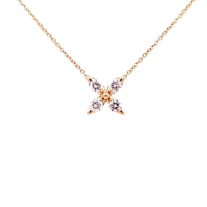 women's classic pearl necklaces -Mountz Collection 4-Petal Flower Station Pendant Necklace in 14K Yellow Gold