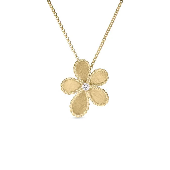 women's gold charm necklaces -Roberto Coin Diamond Flower Necklace in 18K Yellow Gold