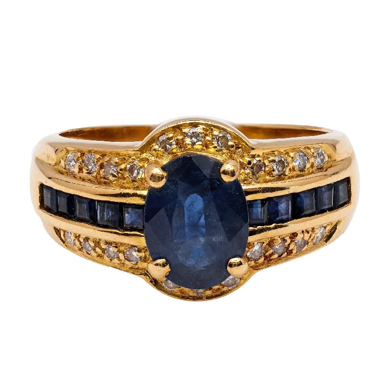 women's gold-plated necklaces -Vintage French Sapphire Diamond 18k Yellow Gold Ring