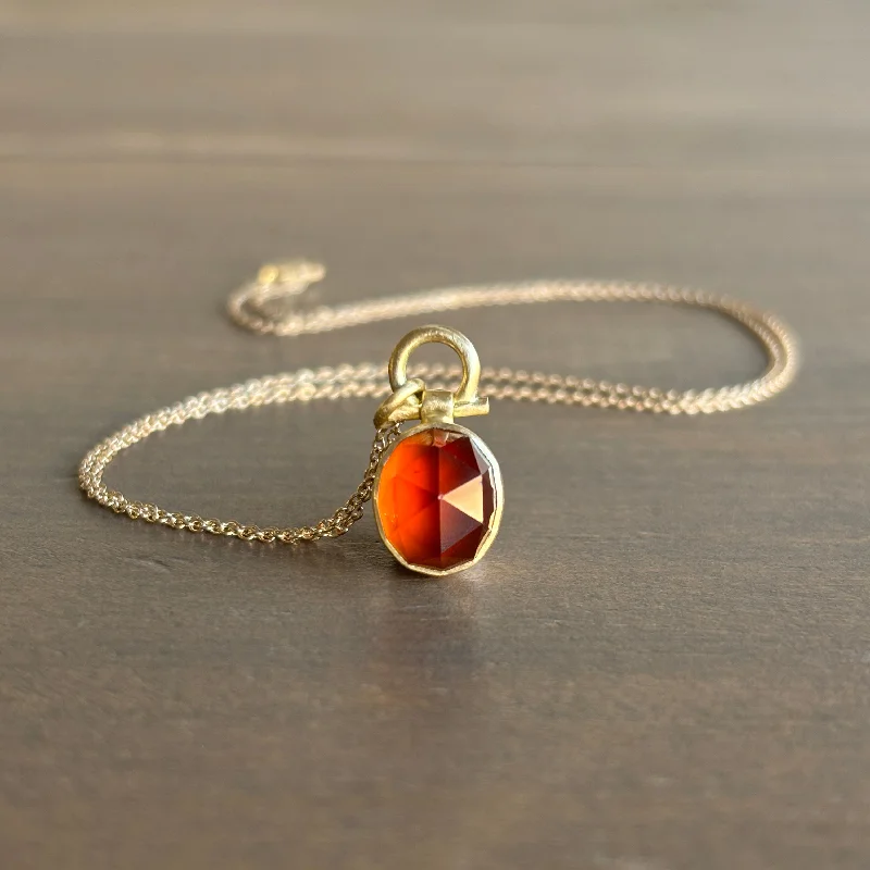 women's wedding anniversary necklaces -Faceted Oval Hessonite Garnet Dome Pendant