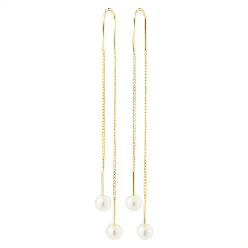 women's crystal hoop earrings -Euonia Gold Plated Pull Through Pearl Earrings