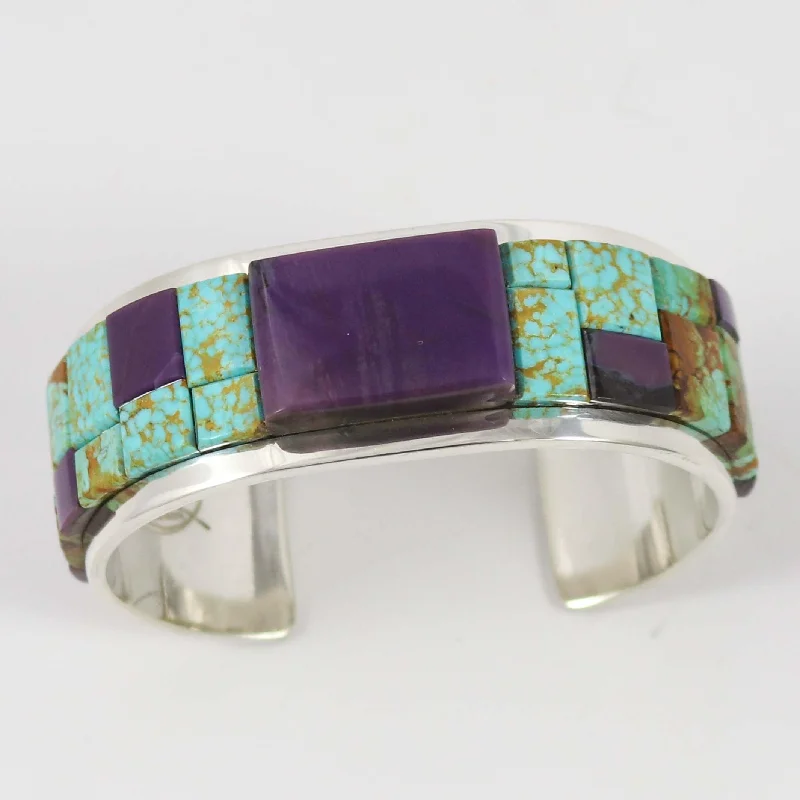 women's wrap bracelets -Turquoise and Sugilite Cuff