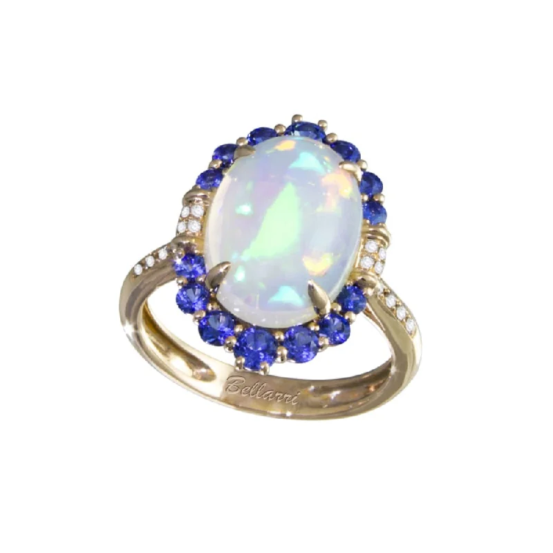 women's simple rings -Bellarri 14k Gold Opal Ring with Sapphires and Diamonds