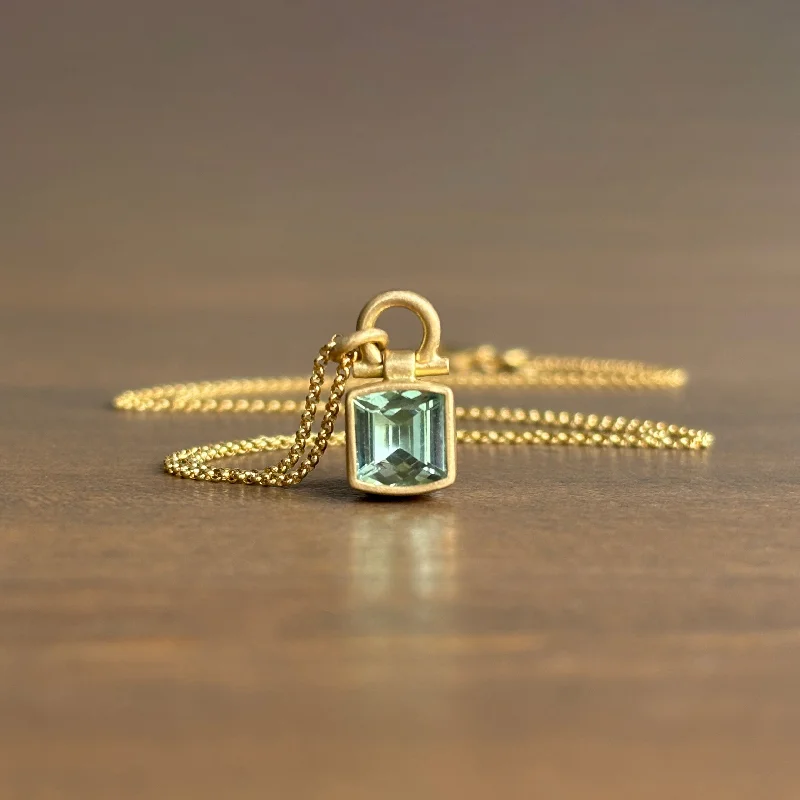 women's luxury gold necklaces -Pale Green Tourmaline Square Pendant