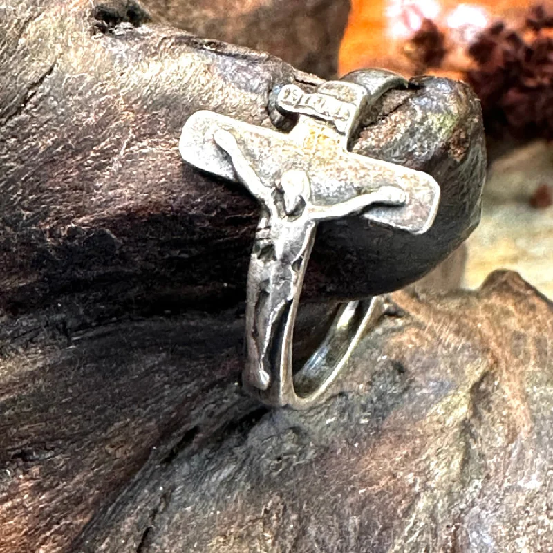 women's bold statement rings -Time Worn Sterling Silver Crucifix Ring Size 6 3/4