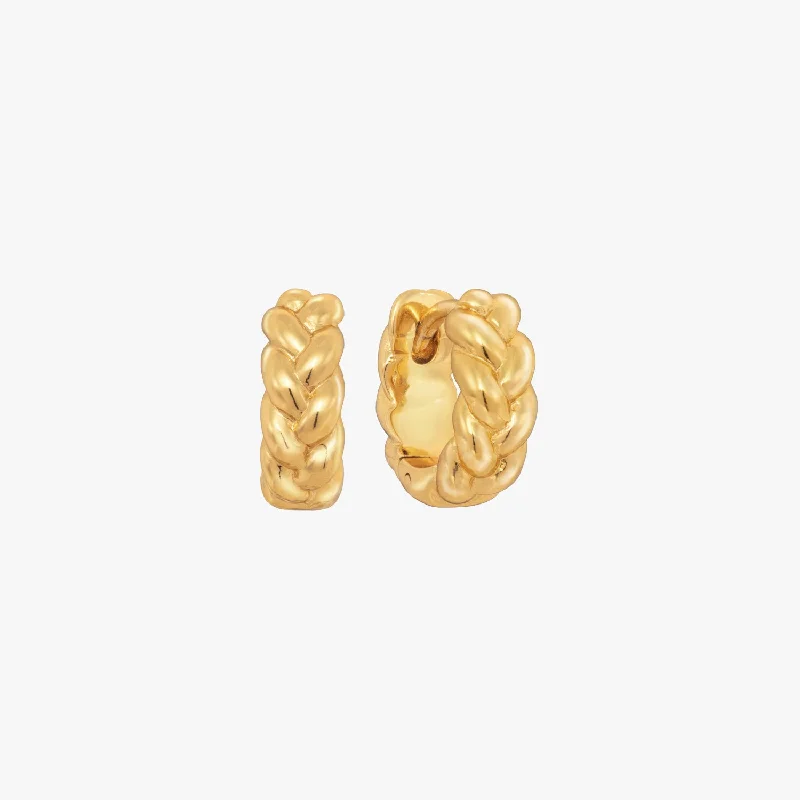 women's artistic earrings -Braided Gold Huggie Earrings