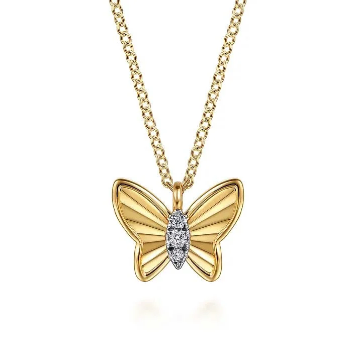 women's trendy necklaces -Gabriel & Co.Contemporary Diamond Butterfly Necklace in 14K Yellow Gold