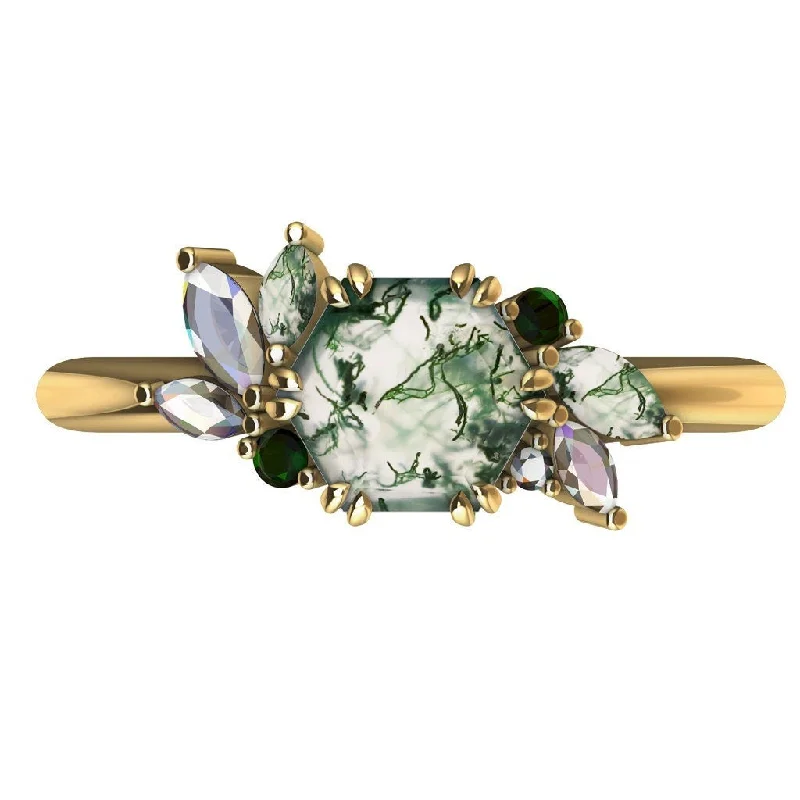 women's romantic necklaces -Addison Hexagon Moss Agate Ring with Accent Stones