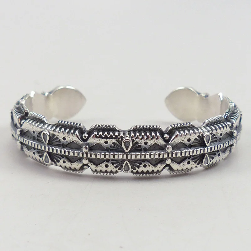 women's unique bangles -Stamped Silver Cuff