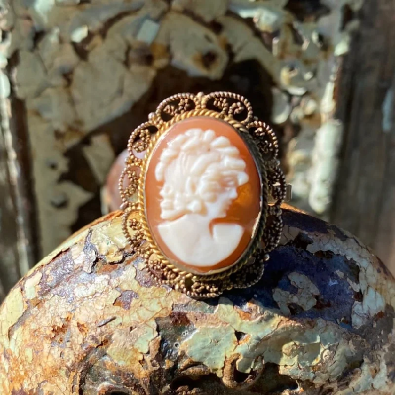 women's sterling silver rings -Gold Vermeil Sterling Silver Carved Cameo Ring 7.5