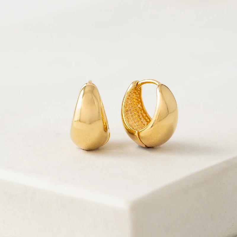 women's butterfly earrings -Gold Plated Oval Puff Hoop Earrings